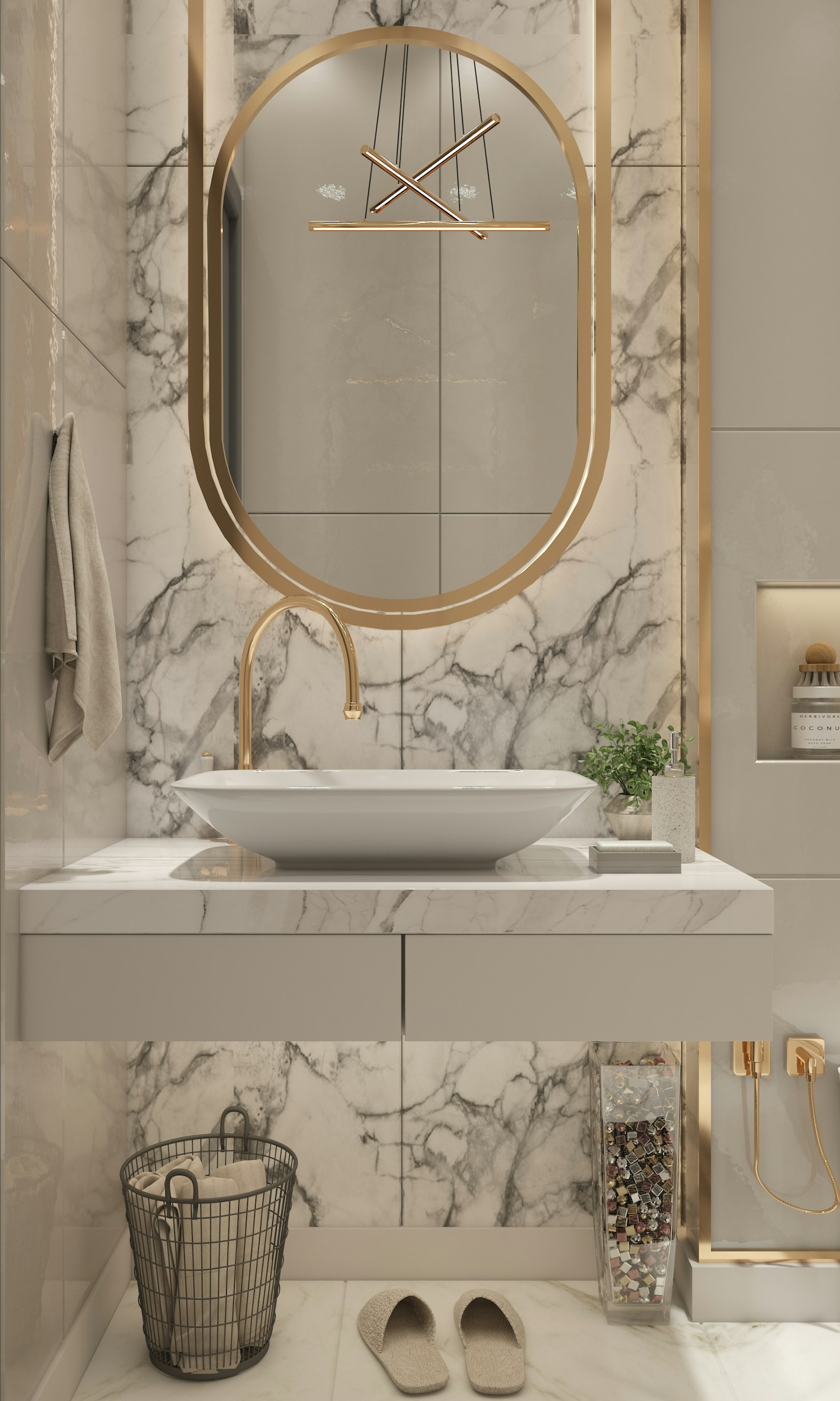 Baño reformado con sanitarios de diseño e iluminación cálida