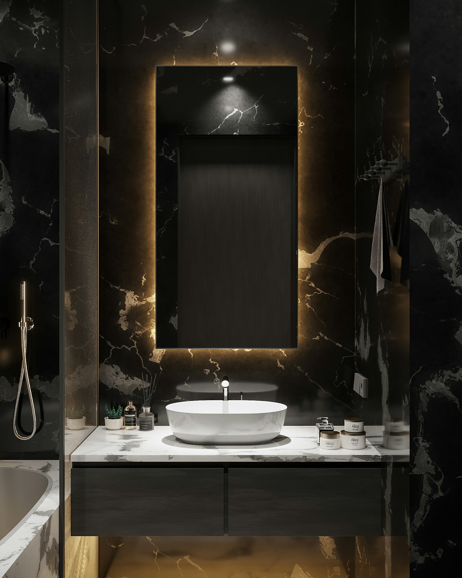 Baño de alto standing con revestimiento continuo y grifería de diseño en Sarrià-Sant Gervasi