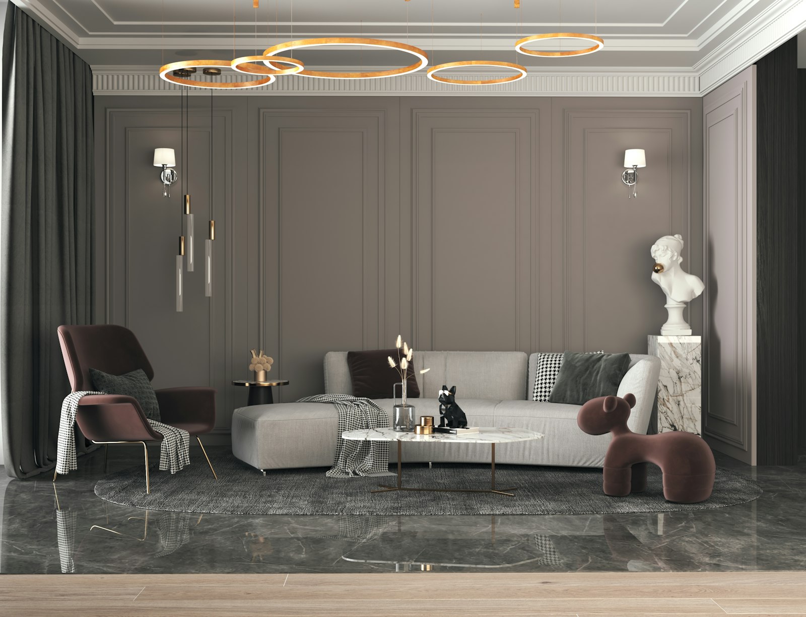 Interior de vivienda reformada con acabados nobles y luz natural