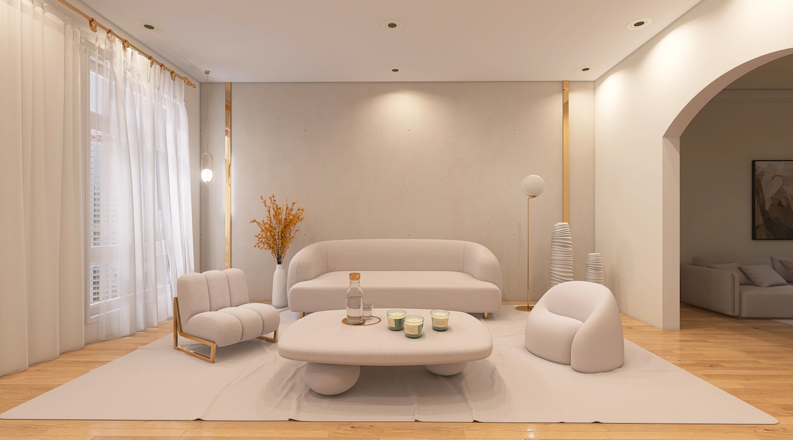 Interior de vivienda de gama alta en Barcelona con distribución abierta, luz natural y carpintería a medida